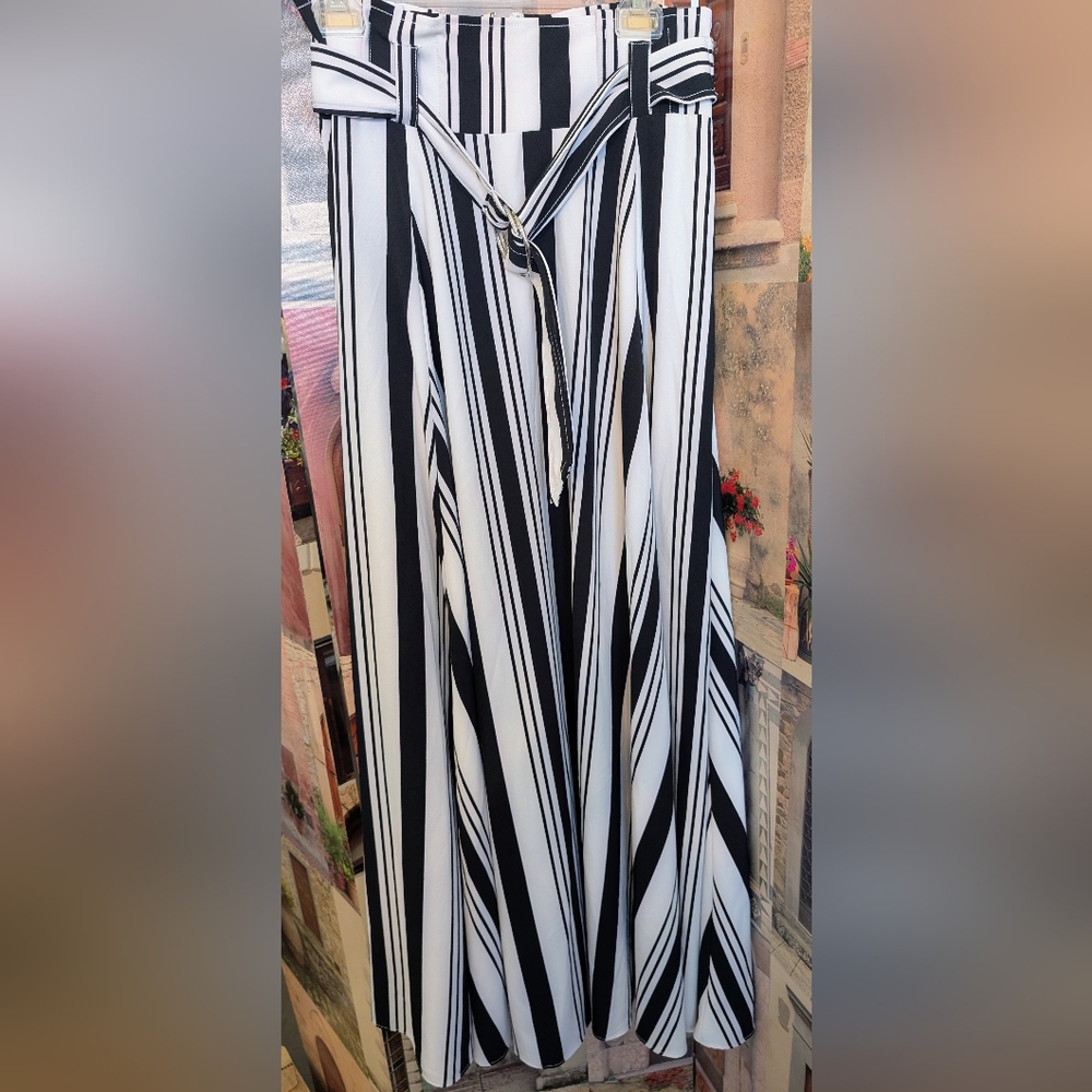 Black and White Striped Skirt